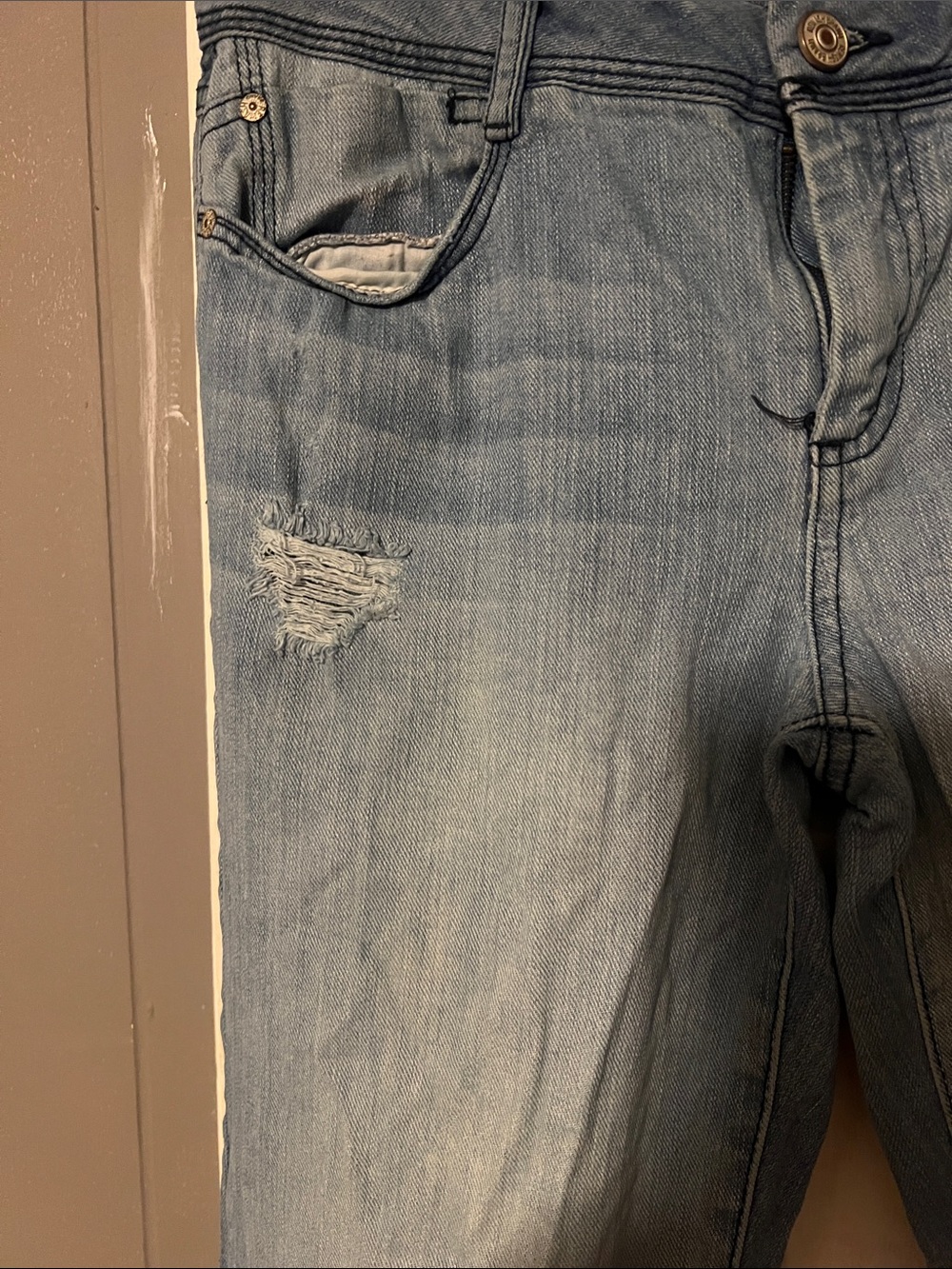 Vintage Rebel Light Blue Flare Jeans — Distressed Women's bell bottom - Picture 5 of 7